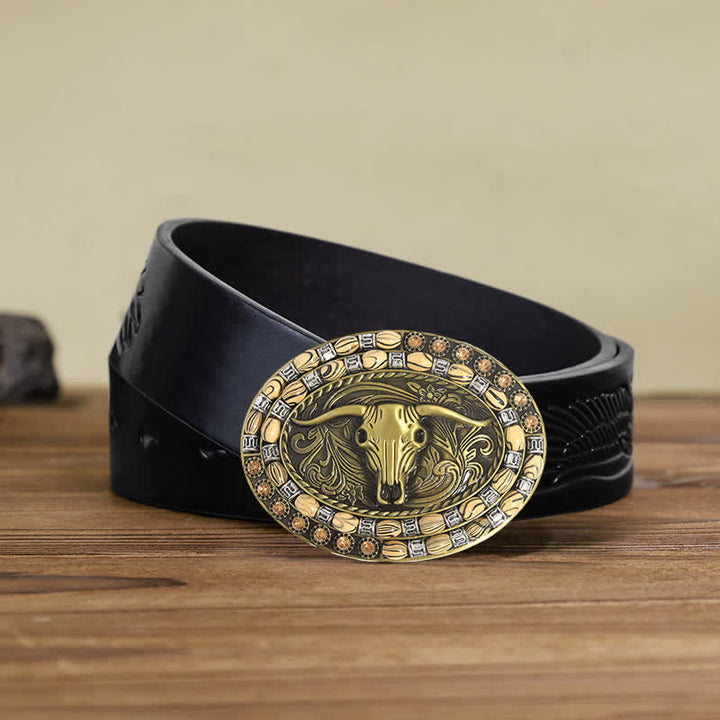 DIY-Gold-Stierkopfkoralienverzierte Schnalle Herren-Ledergürtel