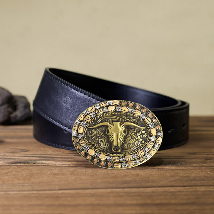 DIY-Gold-Stierkopfkoralienverzierte Schnalle Herren-Ledergürtel