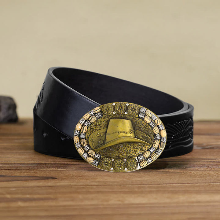 Herren DIY Gold Cowboyhut Perlen Dekor Schnalle Ledergürtel