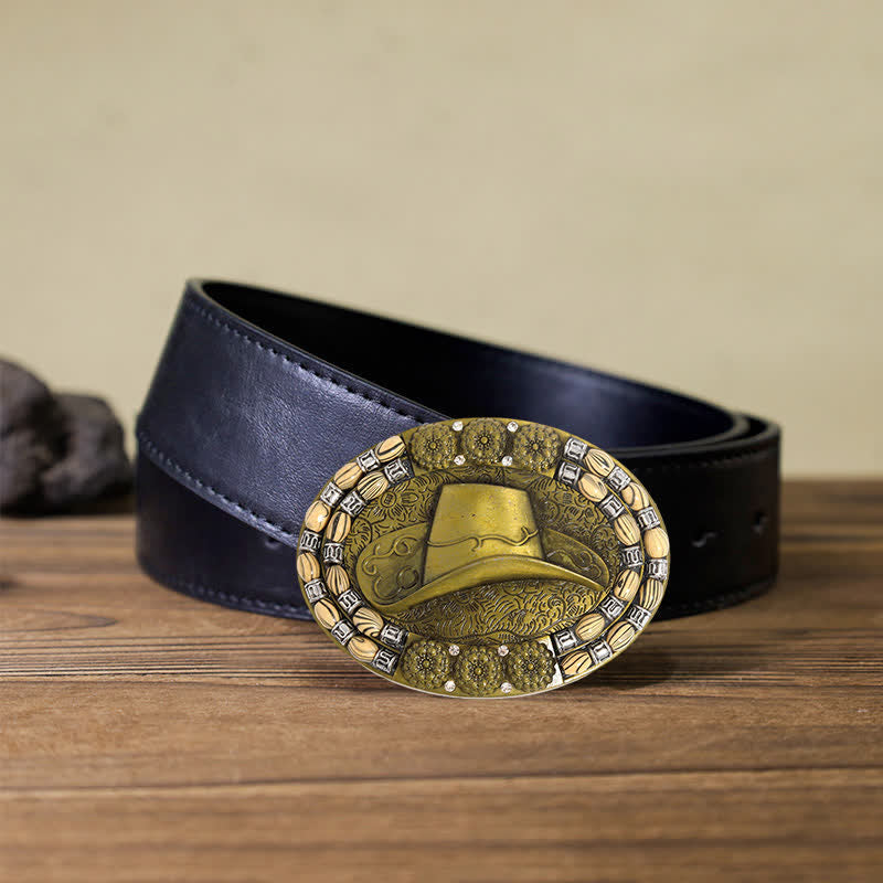 Herren DIY Gold Cowboyhut Perlen Dekor Schnalle Ledergürtel