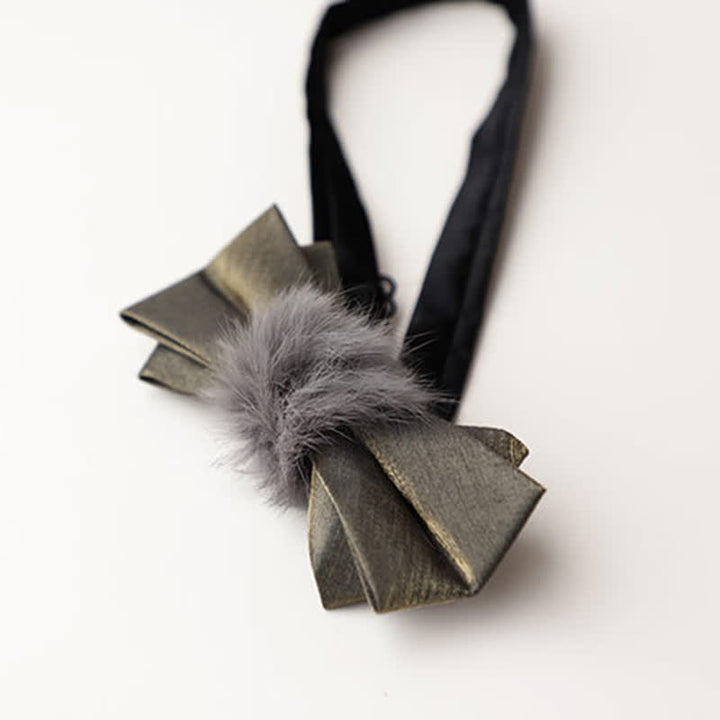 Vintage graue weiche Plüsch Deko Fliege für Herren