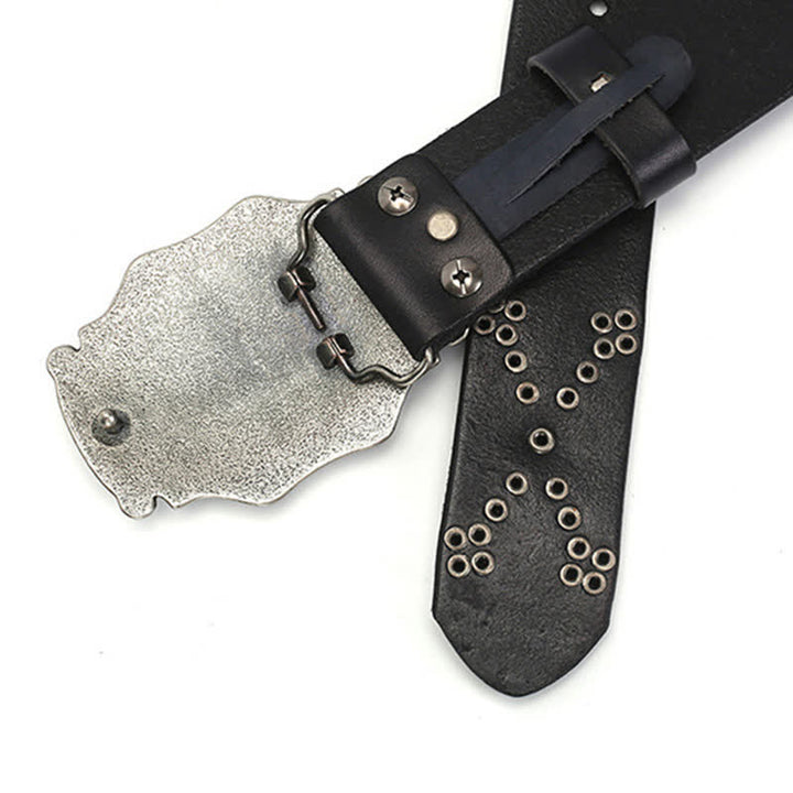 Herren Punk Ledergürtel mit Blütenmuster und Nieten