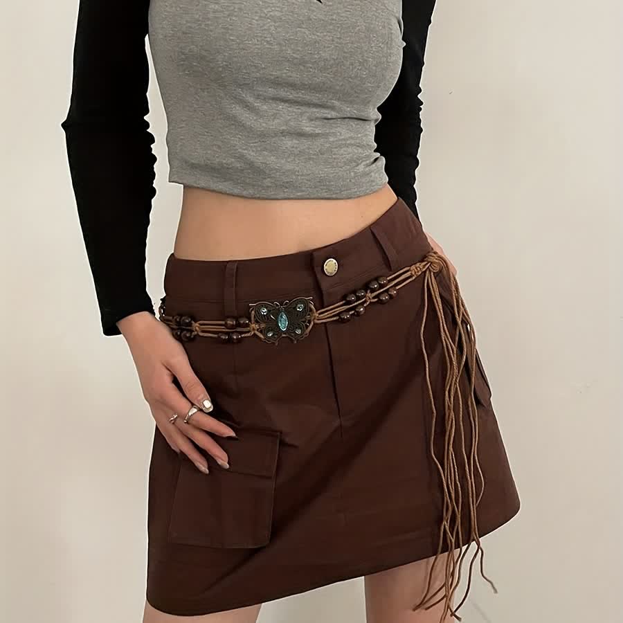 Damen Schmetterlingsblume Schärpe Boho Geflochtener Taillenseil Gürtel