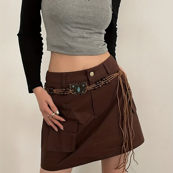 Damen Schmetterlingsblume Schärpe Boho Geflochtener Taillenseil Gürtel