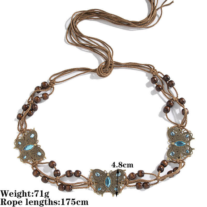 Damen Schmetterlingsblume Schärpe Boho Geflochtener Taillenseil Gürtel