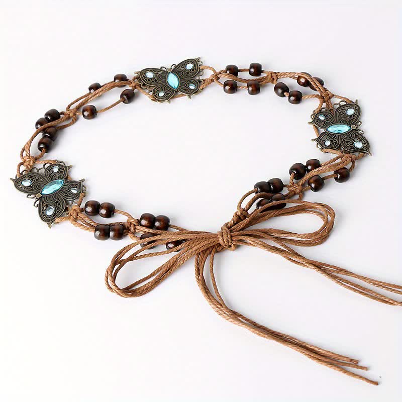 Damen Schmetterlingsblume Schärpe Boho Geflochtener Taillenseil Gürtel