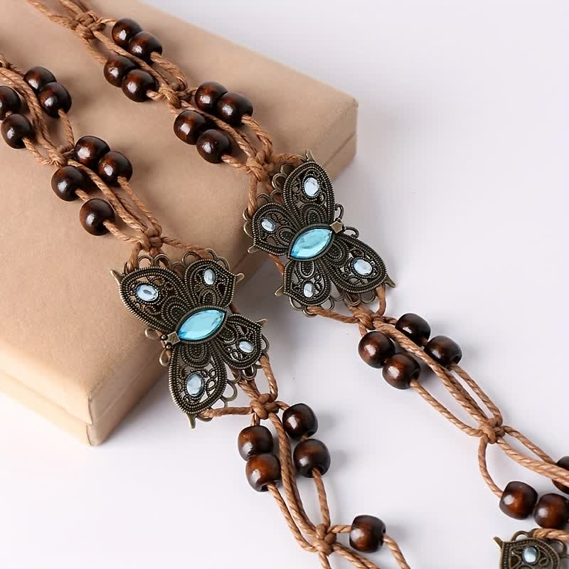 Damen Schmetterlingsblume Schärpe Boho Geflochtener Taillenseil Gürtel
