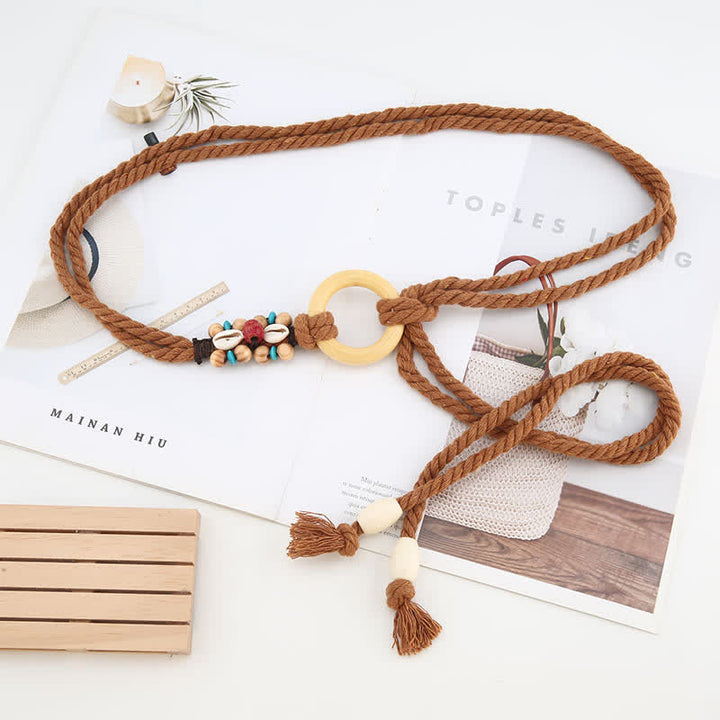 Boho-Taillenseilgürtel für Damen mit Stammesdekor und Ringverbindung