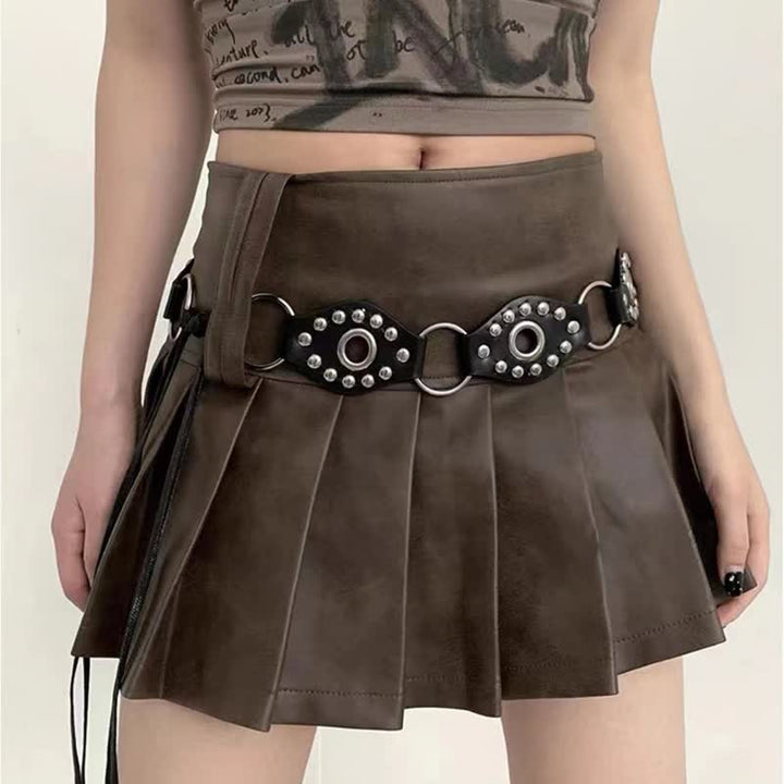 Damen Goth Leder Nieten Ring Taillenseil Gürtel