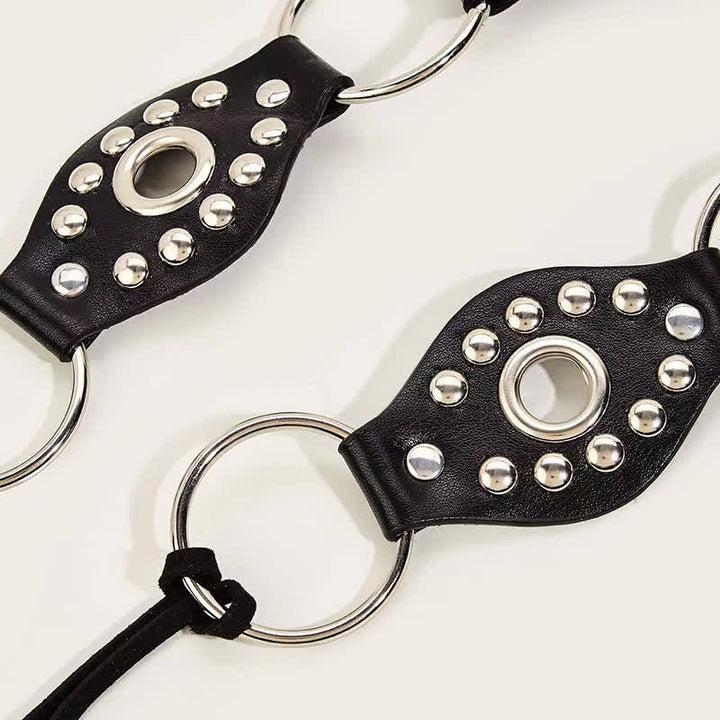 Damen Goth Leder Nieten Ring Taillenseil Gürtel