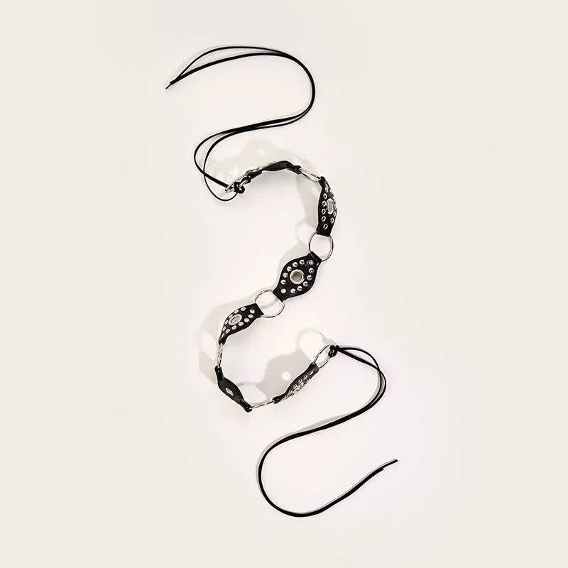 Damen Goth Leder Nieten Ring Taillenseil Gürtel
