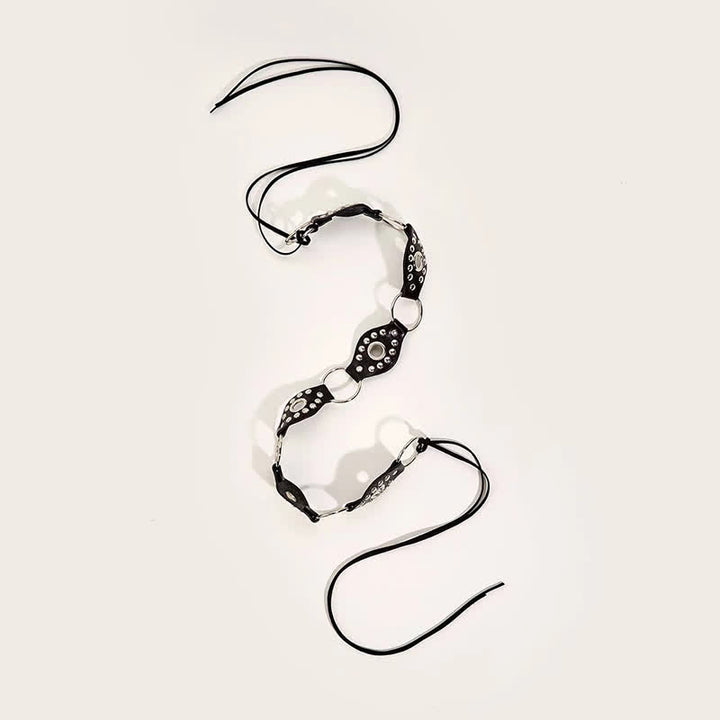 Damen Goth Leder Nieten Ring Taillenseil Gürtel