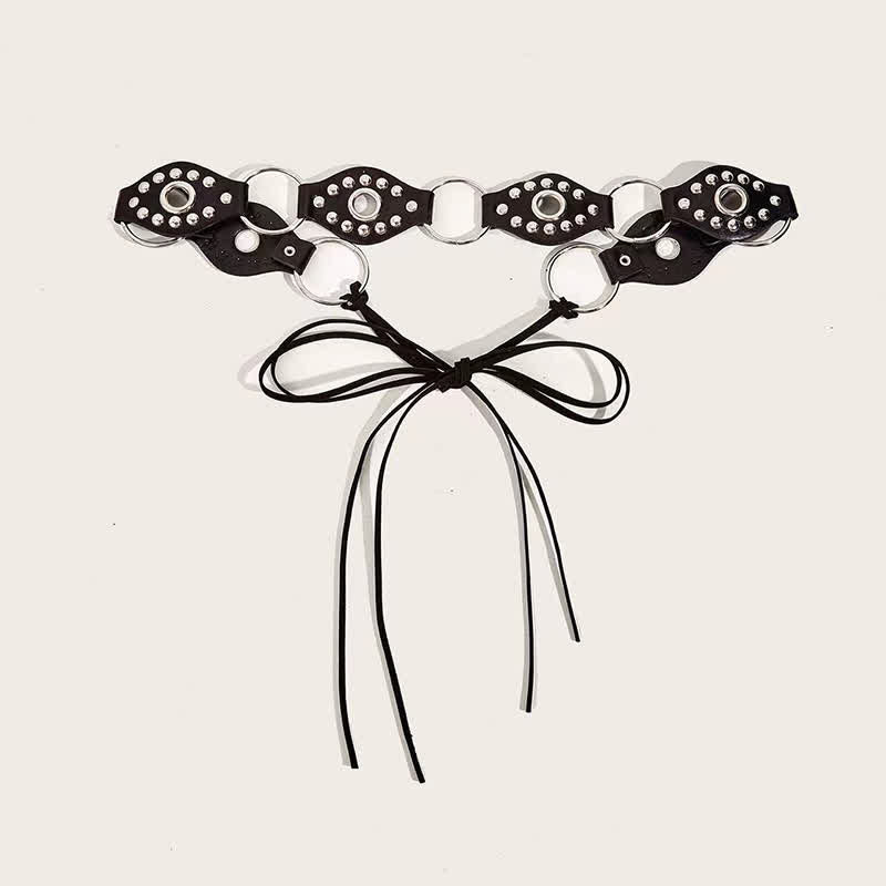 Damen Goth Leder Nieten Ring Taillenseil Gürtel