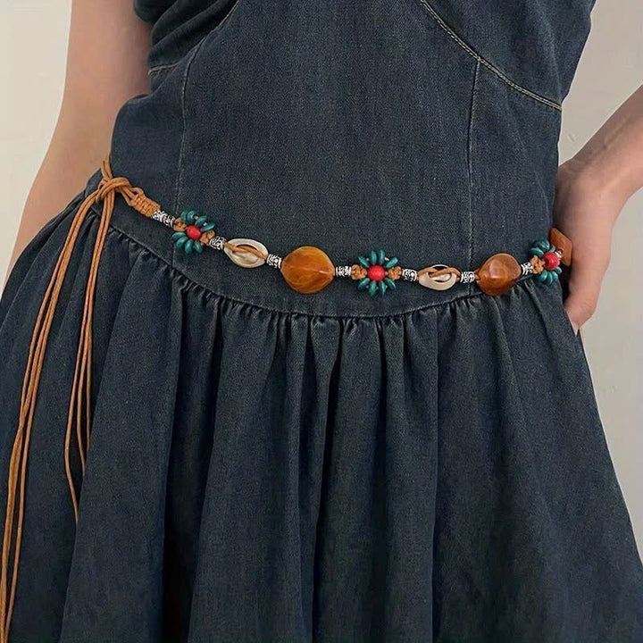 Damen Perlenblume Muschel Boho Geflochtener Taillenseilgürtel