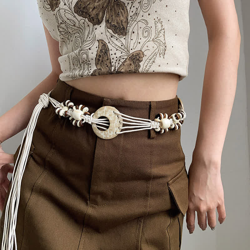 Geflochtener Taillengürtel mit Perlen für Damen im Boho-Stil