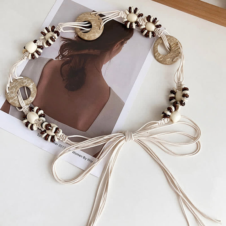 Geflochtener Taillengürtel mit Perlen für Damen im Boho-Stil