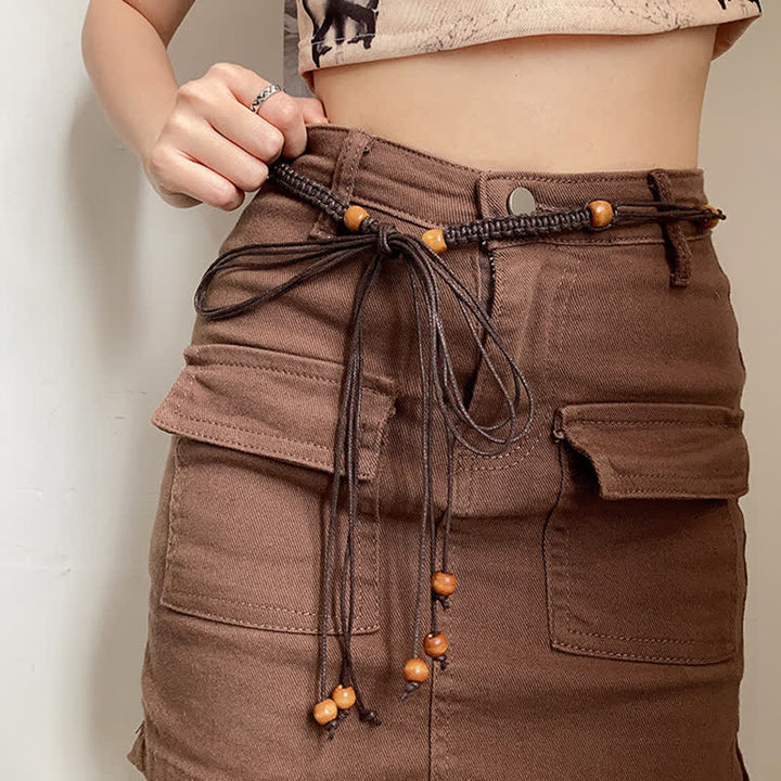 Damen Perlen Dekor Bohemia Geflochtener Taillenband Gürtel