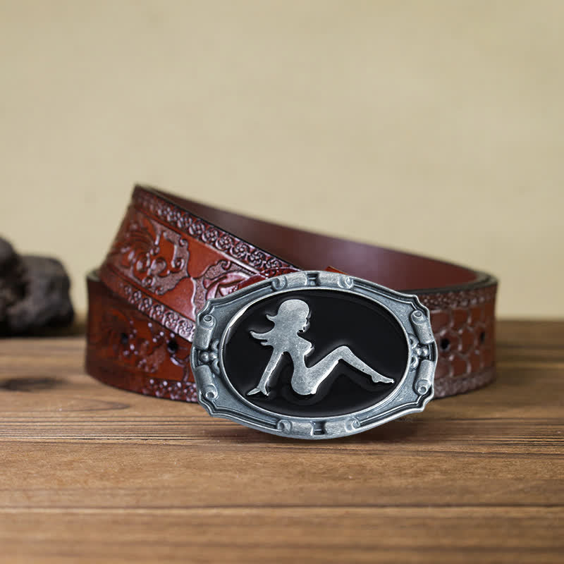 Herren DIY Punk Dame Silhouette Schnalle Ledergürtel