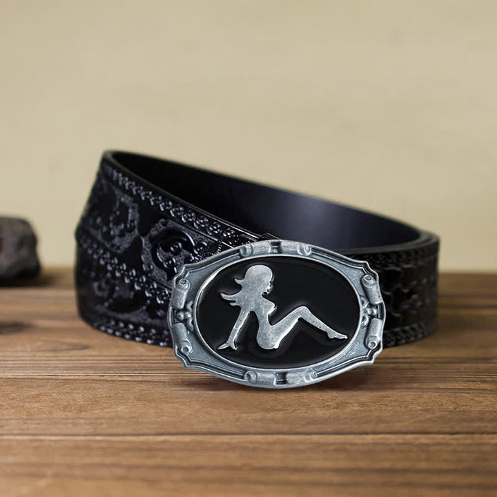 Herren DIY Punk Dame Silhouette Schnalle Ledergürtel