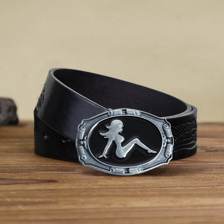 Herren DIY Punk Dame Silhouette Schnalle Ledergürtel