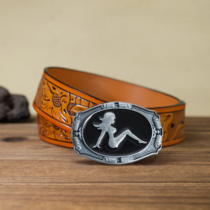 Herren DIY Punk Dame Silhouette Schnalle Ledergürtel