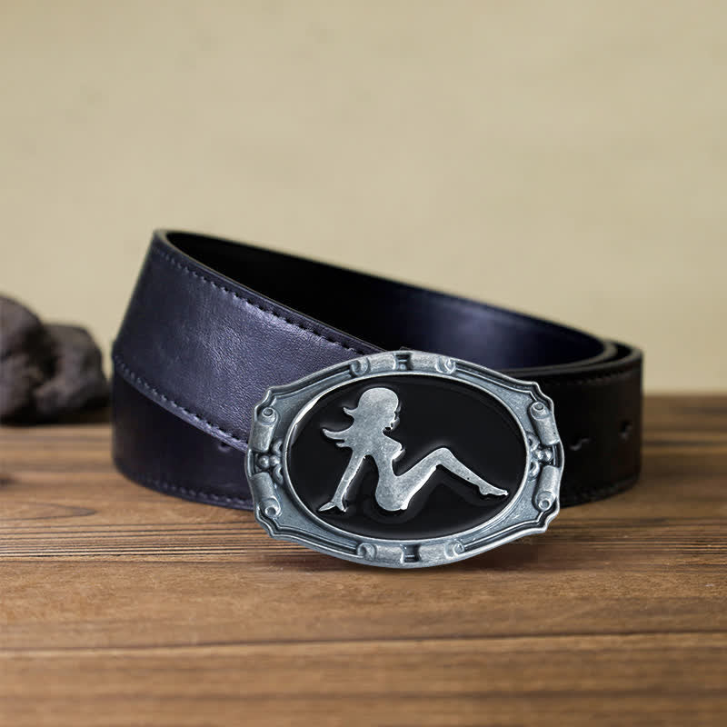 Herren DIY Punk Dame Silhouette Schnalle Ledergürtel