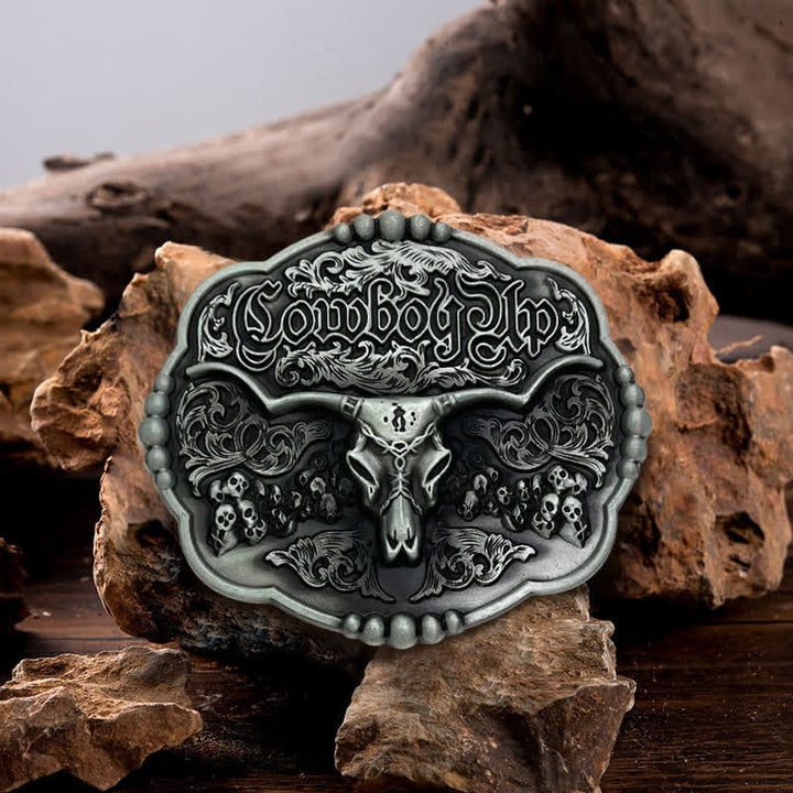 Herren DIY Cowboy Gotik Schädel Stier Schnalle Ledergürtel