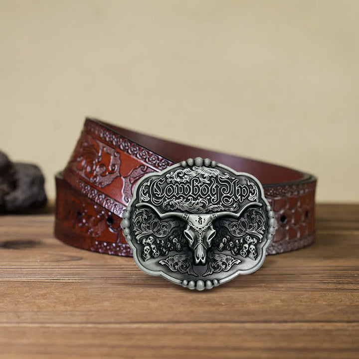 Herren DIY Cowboy Gotik Schädel Stier Schnalle Ledergürtel