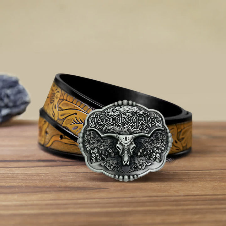 Herren DIY Cowboy Gotik Schädel Stier Schnalle Ledergürtel