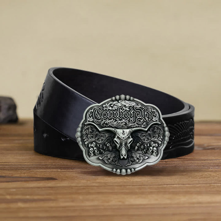 Herren DIY Cowboy Gotik Schädel Stier Schnalle Ledergürtel