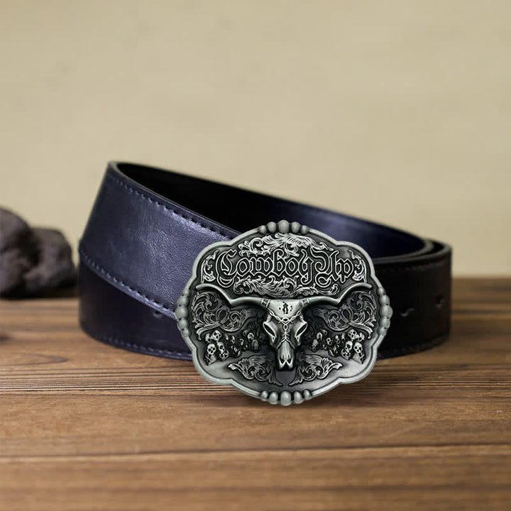 Herren DIY Cowboy Gotik Schädel Stier Schnalle Ledergürtel
