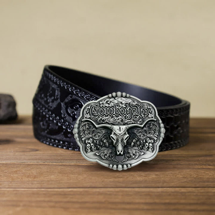 Herren DIY Cowboy Gotik Schädel Stier Schnalle Ledergürtel