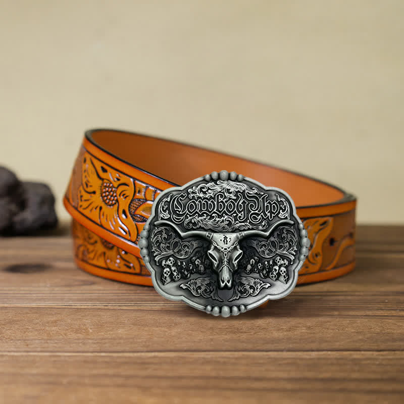Herren DIY Cowboy Gotik Schädel Stier Schnalle Ledergürtel