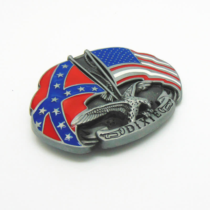 DIY-Adler-Doppelflaggen-Dixie-Schnalle-Ledergürtel für Herren