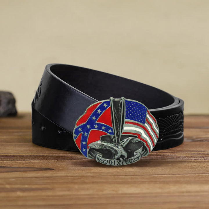 DIY-Adler-Doppelflaggen-Dixie-Schnalle-Ledergürtel für Herren