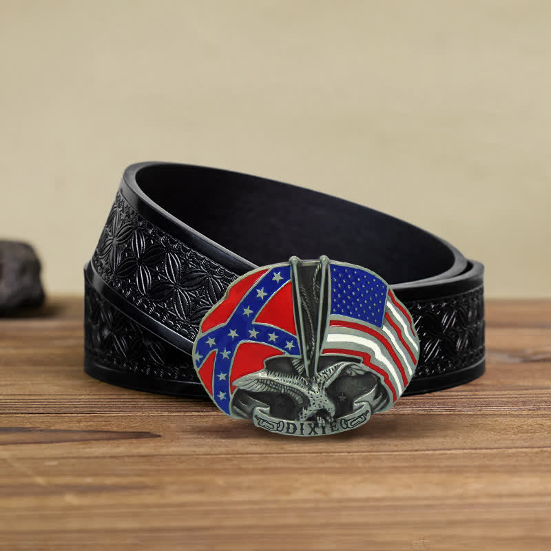 DIY-Adler-Doppelflaggen-Dixie-Schnalle-Ledergürtel für Herren