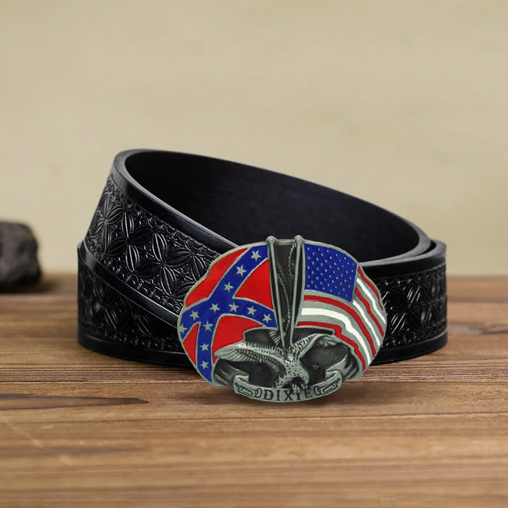 DIY-Adler-Doppelflaggen-Dixie-Schnalle-Ledergürtel für Herren
