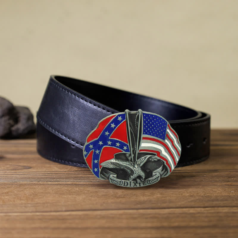 DIY-Adler-Doppelflaggen-Dixie-Schnalle-Ledergürtel für Herren
