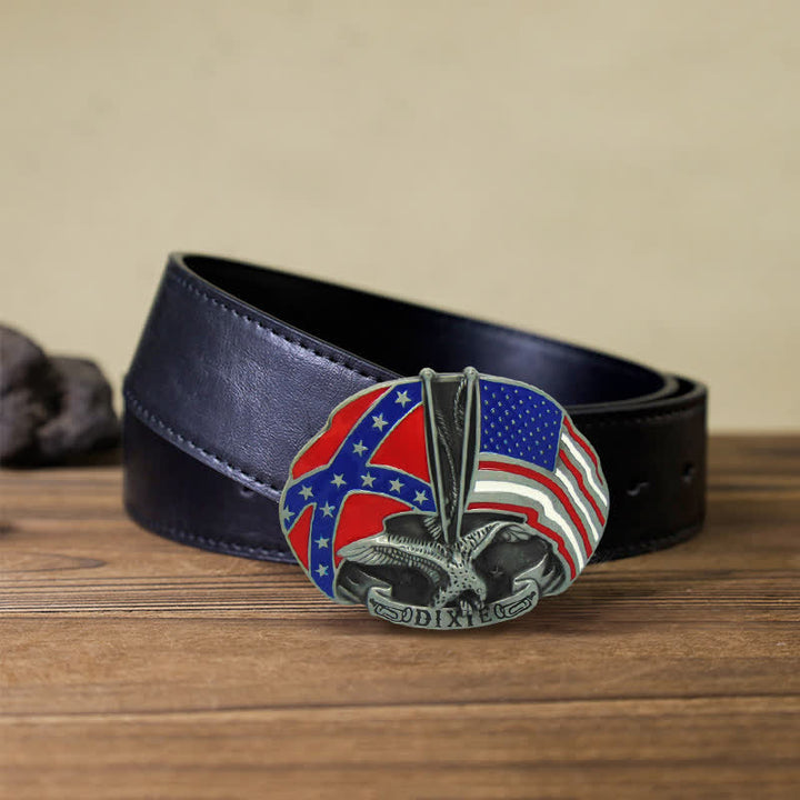 DIY-Adler-Doppelflaggen-Dixie-Schnalle-Ledergürtel für Herren