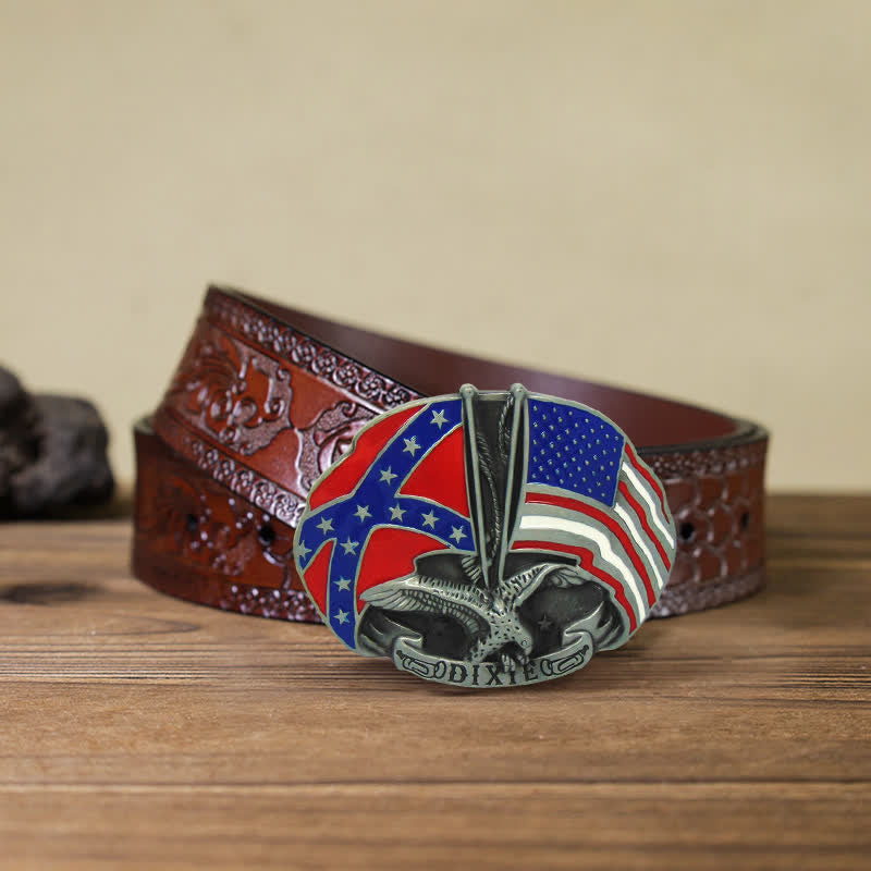 DIY-Adler-Doppelflaggen-Dixie-Schnalle-Ledergürtel für Herren