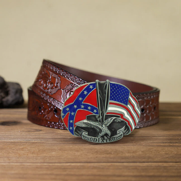 DIY-Adler-Doppelflaggen-Dixie-Schnalle-Ledergürtel für Herren