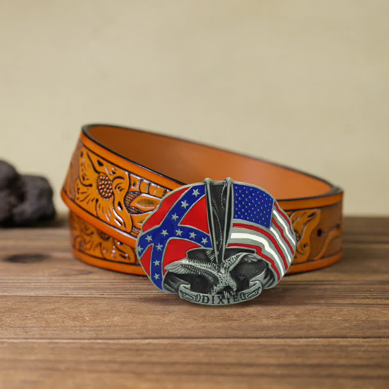 DIY-Adler-Doppelflaggen-Dixie-Schnalle-Ledergürtel für Herren