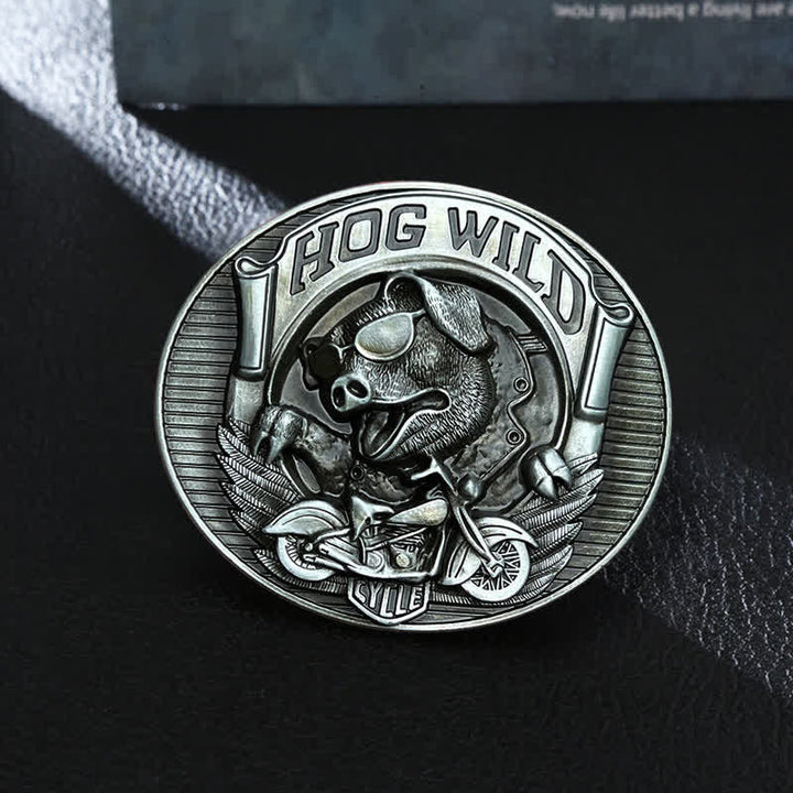 Herren DIY Hog Wild Motorrad Schwein Schnalle Ledergürtel