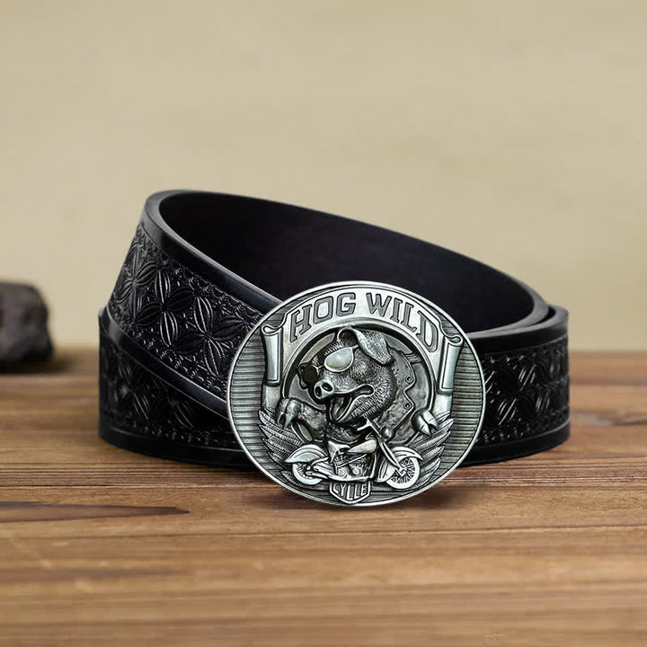 Herren DIY Hog Wild Motorrad Schwein Schnalle Ledergürtel