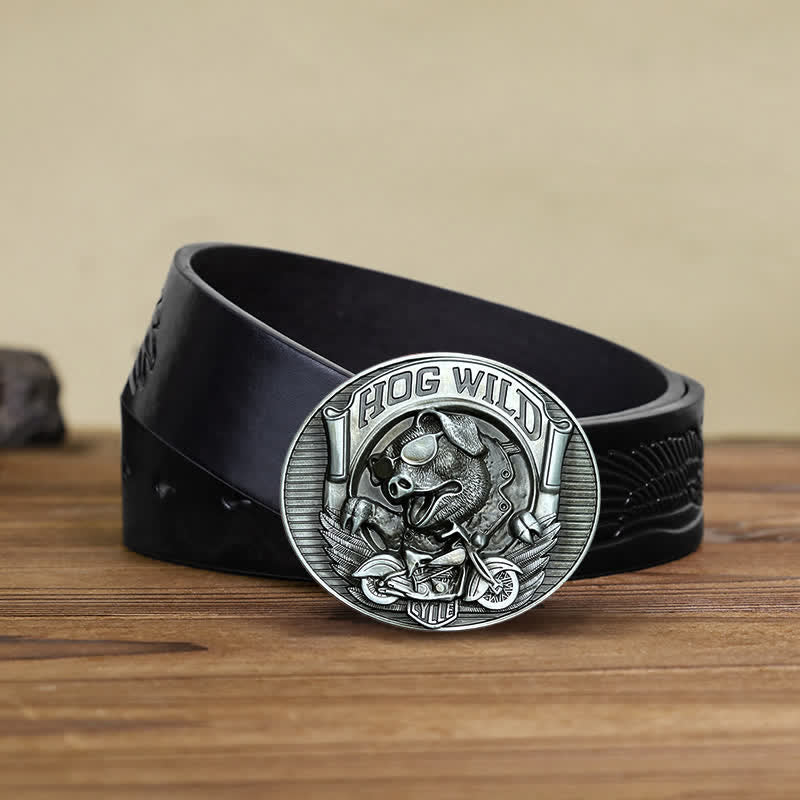 Herren DIY Hog Wild Motorrad Schwein Schnalle Ledergürtel