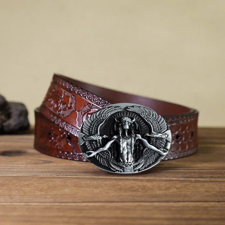 Herren DIY Indian Great Spirit Schnalle Ledergürtel