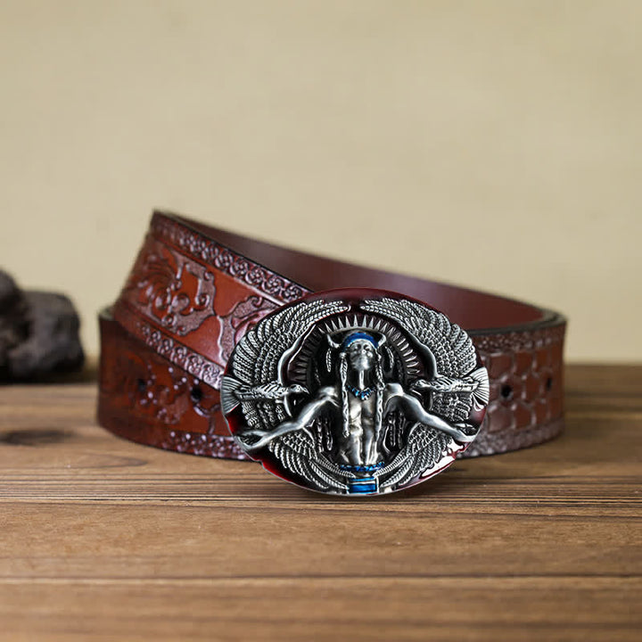 Herren DIY Indian Great Spirit Schnalle Ledergürtel
