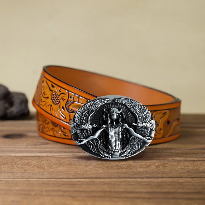 Herren DIY Indian Great Spirit Schnalle Ledergürtel