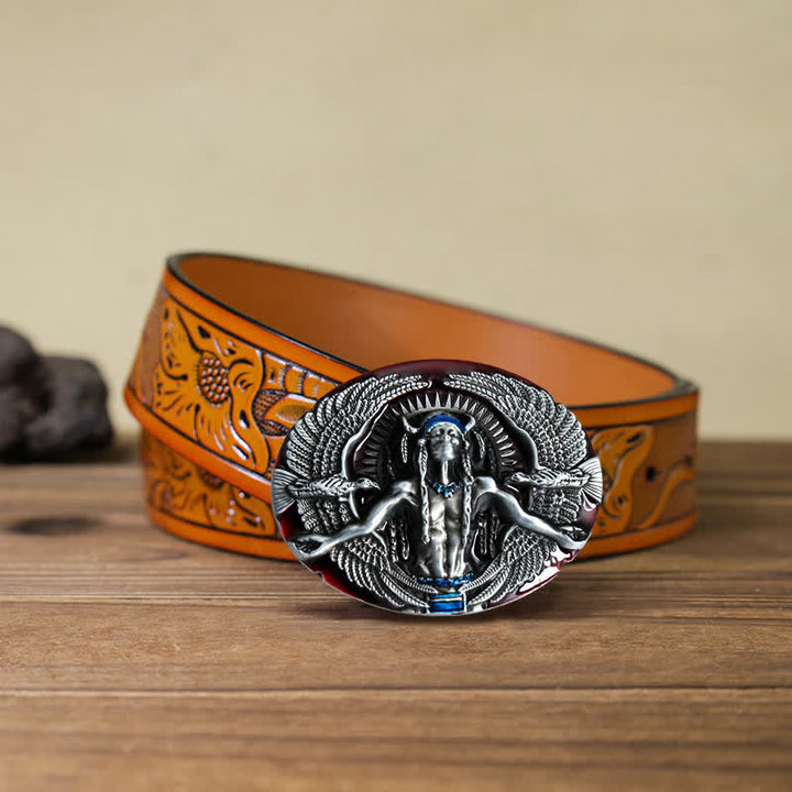 Herren DIY Indian Great Spirit Schnalle Ledergürtel