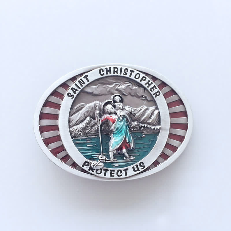 DIY Herren Leder-Gürtel mit Saint Christopher Protect Us Schnalle